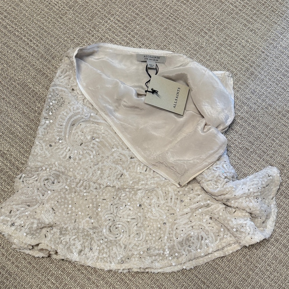 All Saints Cream Mini Skirt Sequin NWT Ecru white Ivy